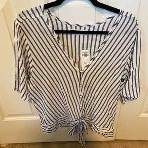 Stripped A&F button front flutter sleeve shirt
